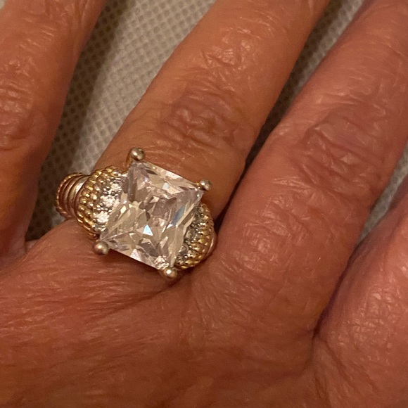 Elegant Gold and Silver Ring with Clear Stone - Picture 1 of 4